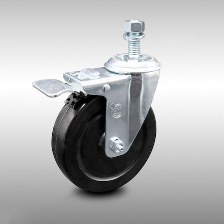 Service Caster 5 Inch SS Hard Rubber Swivel 12mm Threaded Stem Caster with Total Lock Brake SCC-SSTSTTL20S514-HRS-M1215